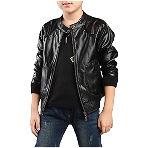 Boys Leather Jacket Zip Up Kids Girls Leather Coat Long Sleeve Plain Trendy Waterproof Windproof Cool Jackets