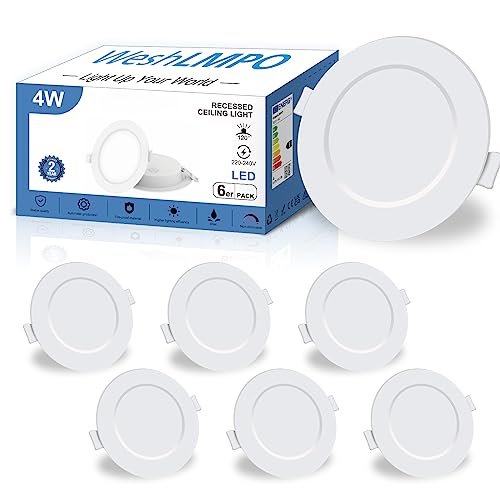 WeshLMPO Faretti Led da Incasso per Cartongesso, Bianco Freddo 6500K 4W 380 Lumen Interno IP44, AC 220-240V Ultrasottili 25mm, Set di 6