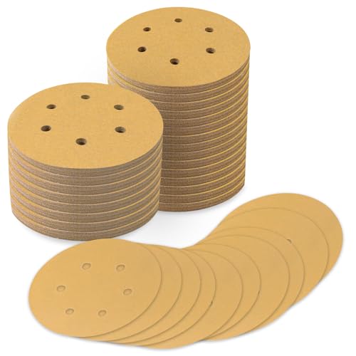 Huopueit 100 PCS 6 Inch Sanding Discs 600 Grit, 6 Hole Hook and Loop Round Sandpaper for Random Orbital Sander