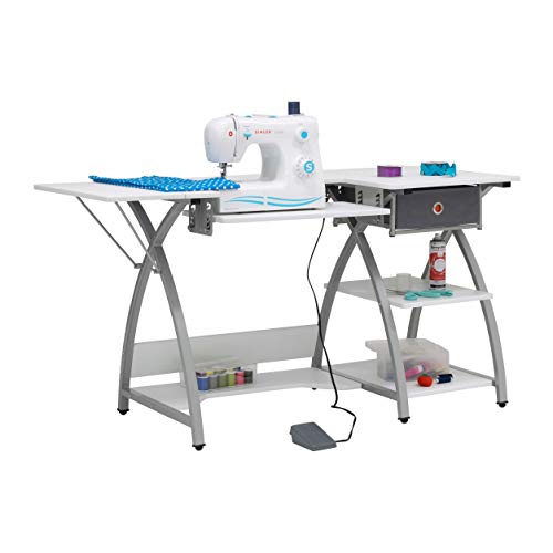 Sew Ready Venus Sewing Center, 56.75" W x 23.5" D x 30" H, Silver/White