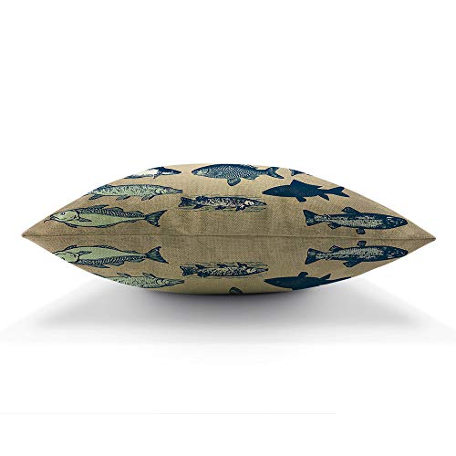 Aoyego Fish Throw Pillow Cover 12X20 Inch Vintage Ocean Sea Fish Animals Eel Seafood Theme Rectangle Pillow Cases Home Decorative Cotton Linen Cushion Cover For Bed Sofa #TOP4