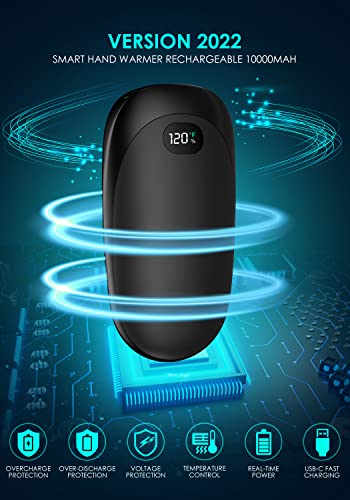 Nekuya Hand Warmers Rechargeable, 10000Mah Portable Electric Hand Warmer Reusable, 95-140 °F Smart Led Temperature Display, Quick Charge Power Bank, For Outdoors, Hunting, Golf, Camping, Gifts, Black #TOP1