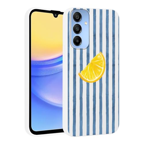 Coque pour Samsung Galaxy A15 5G tendance avec motif rayures bleu et citron