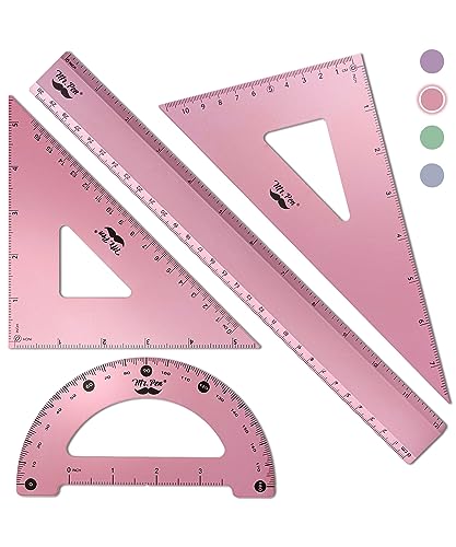 Mr. Pen- Geometry Set, 4 Pack, Light Pink, Metal Geometry Kit, Triangle Ruler, Metal Ruler, Drafting Triangles, Metal Protractor, Metal Set Square, Drafting Ruler, Drafting Set