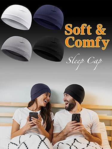 4 Pieces Men Skull Caps Soft Cotton Beanie Sleep Hats Stretchy Helmet Liner Multifunctional Headwear for Men Women