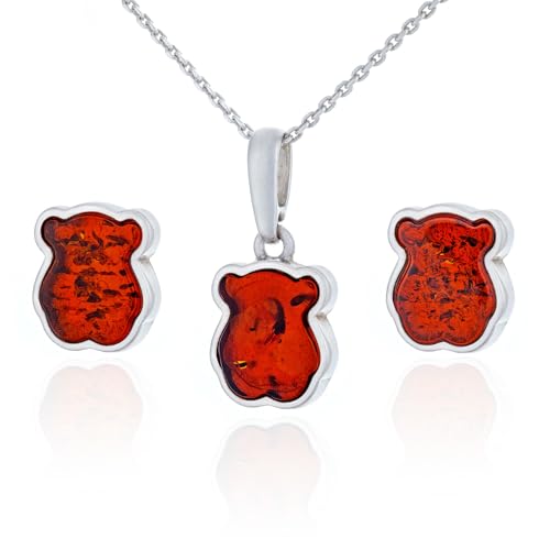 Juego de joyas de plata para mujer con pendientes de oso