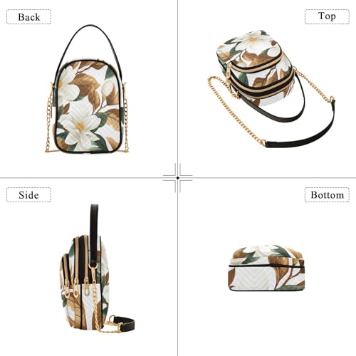 susiyo Quilted Crossbody Bag White Magnolias Flowers Leaves Womens Small Shoulder Purses with Chain Strap4