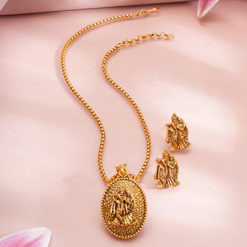 Image of Rubans Temple Necklace Set Traditional Stylish Jewellery Gift for Women & Girls