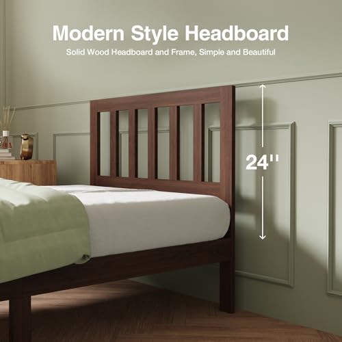Novilla 12 Inch Twin Bed Frames Wood Twin Size Bed Frame with Classic Headboard Solid Wooden Twin BedFrame No Box Spring Needed, Easy Assembly,Walnut by Novilla - Used condition - Image 6