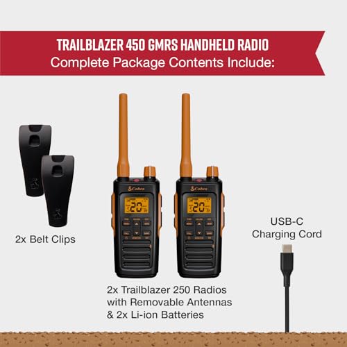 Cobra TrailBlazer 450 GMRS Radio (2-Pack) &ndash; IP54 Weather Resistant, 16hr Battery, 2.5W Long Range Walkie Talkies, Large LCD Display, NOAA, Programmable Software, Removable Antenna, Repeater Capable