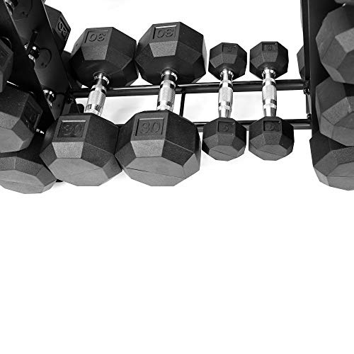 XPRT Fitness Rubber Dumbbell Stand – Dumbbell Storage Rack, Perfect for 5-30 lbs Set – 2 Tiers & 2 Vertical Slots with Protective Inserts – Compact & Versatile Design, Max. Weight 400 lbs.