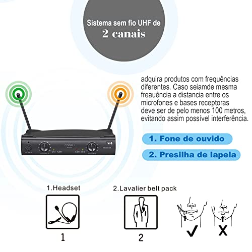 Microfone Sem Fio Karaoke Duplo, VHF, Microfone Dinamico, Microfone de Mão Profissional