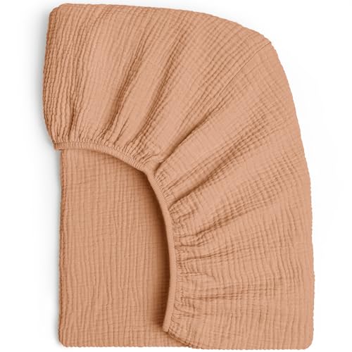 Image of Lulumoon Muslin Mini Crib Sheets - Pack n Play Sheets Fitted for Baby - 24"x 38" Brown