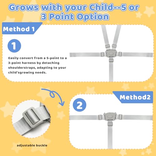 Image of High Chair Straps Replacement Compatible with Graco Highchairs, Replacement Harness Straps for Most 5 Point High Chairs, Adjustable Universal High Chair Belt
