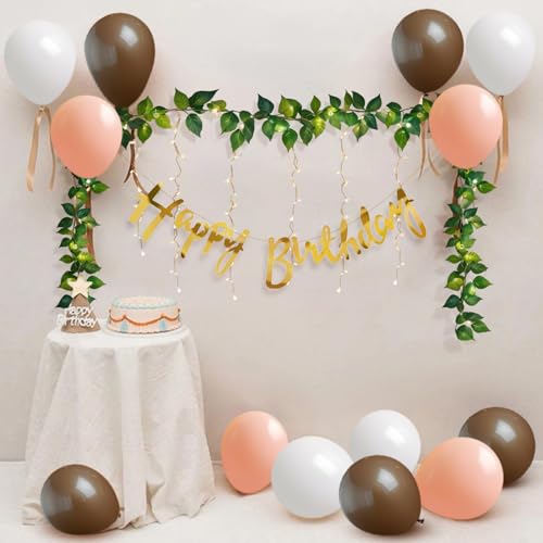 Party Propz Birthday Decoration Items - 18 Pcs Happy Birthday Decoration | Artificial Plant And Happy Birthday Banner | Balloons For Birthday | Happy Birthday Light (cardstock,latex), Multicolor