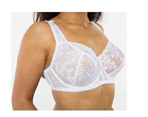 Gem Women's Full Cup Lace Embroidered Plus Size Underwired Bra (White, 46G) - Image 5
