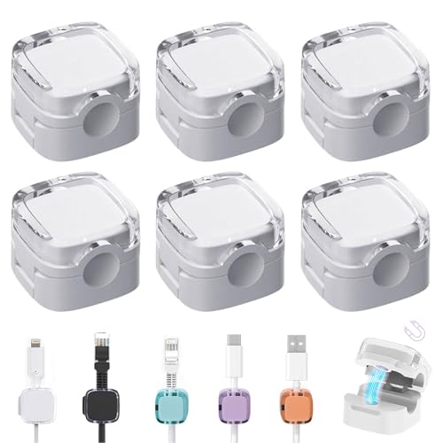 Yibarler Organisateur de Cable, 6 Pack Clips Cable Magnetique, Organisateur Cable avec Auto-Adhésifs, Magnetic Cable Clips, Support Cable pour Maison, Bureau Cable Management