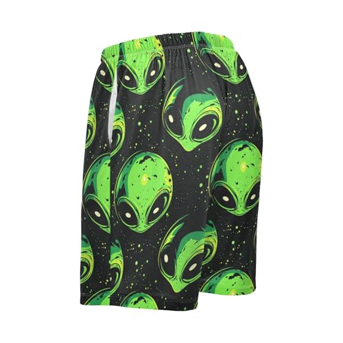 Men's Pajama Bottoms, Green Extra-terrestrial Pattern Sleep Pajamas Shorts Sleepwear Lounge Short Pants4