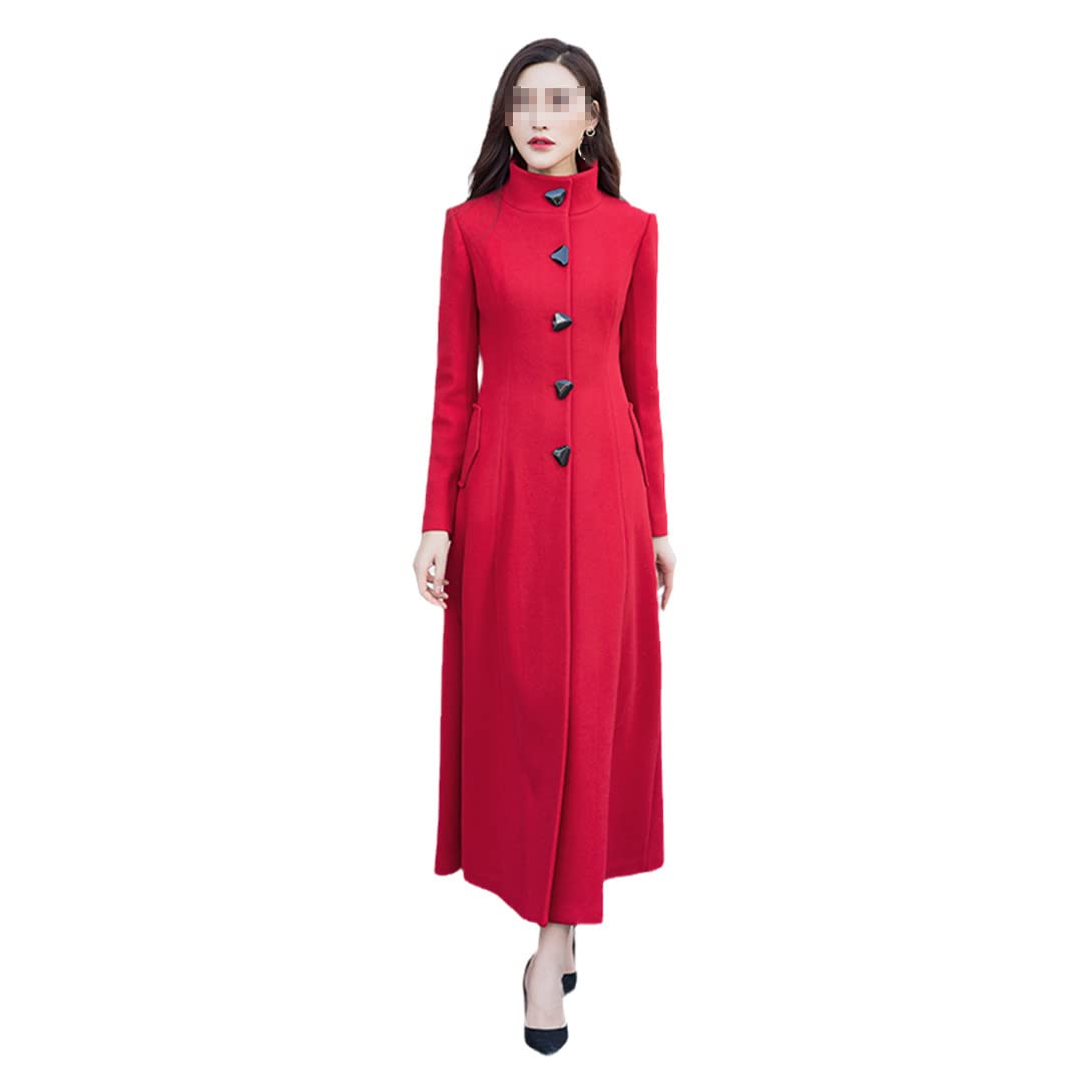 Abrigos de lana de un solo pecho para mujer con cinturón Chaqueta de lana larga para mujer, invierno, grueso, visón, cachemir, rosso, S
