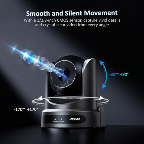 NexiGo Conference Room PTZ Camera System with 10X Optical Zoom, Remote Control, USB Output & Autofocus for Live Streaming, Meetings, Church Services, Education, for OBS/Zoom/Skype | Easy Setup