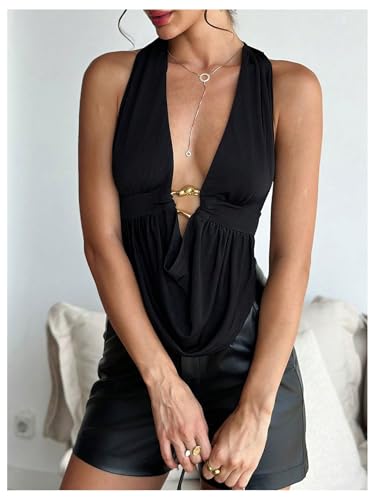 SOLY HUX Women's Sexy Halter Going Out Top Open Back Deep V Neck Sleeveless Vest Tank Tops Party Clubwear - Image 7