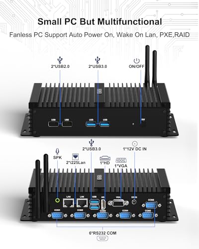 Image of Industrial Mini PC, Fanless Pc Core i7 8550U, WIN11 Pro, 8GB RAM 256GB SSD | Fanless Industrial Computer i7 8250U, 6 RS232 COM,HD VGA Dual Display, 2.5G LAN, 3G /4G SIM, Win11 Pro, Auto Power On, WOL
