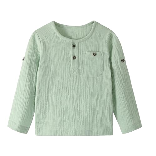 Volunboy Toddler Boys Henley Long Sleeve Cotton Linen Shirt Solid Short Beach Casual Button Tees Tops