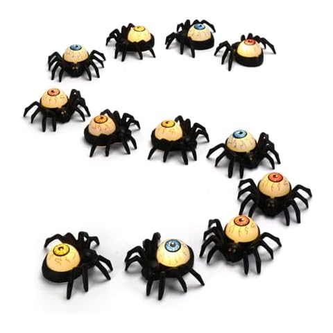Lylyzoo 12 Spider Tea Lights, Battery Operated Tea Lights for Spider Themed Party, Spooky Spider with Led Scary Eyeballs for Haunted House Props, Party Supplies, Spider Balloon Arch Decor Cover