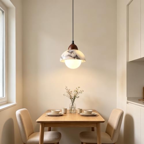 DOCJX Lampa Wisząca W Stylu Wabi‑Sabi Lampa Sufitowa Z Kamienia Marmurowego Kopuła Ciepła Poświata Oświetlenie Sufitowe Regulowana Wysokość Lampy Do Sypialni Szafki Nocnej Jadalni Kuchni(AH)