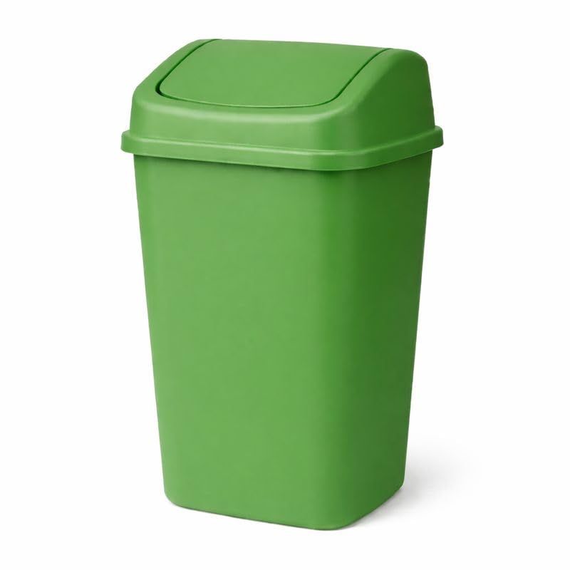 Caneca de basura plástica verde 10L con tapa abatible