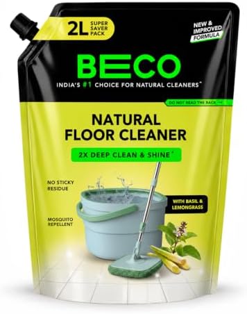 Beco Natural Surface & Floor Cleaning Liquid | 2L Refill Pack | Non Toxic Germ Kill Formula | Lemongrass & Basil Freshness |
