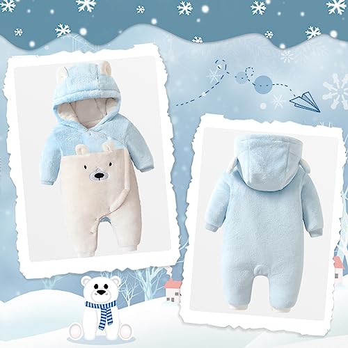 Image of Fairy Baby Newborn Baby Snowsuit Bear Suit Romper Winter Warm Coat Infant Fleece Footie Jumpsuit for Girls Boys 0-18M