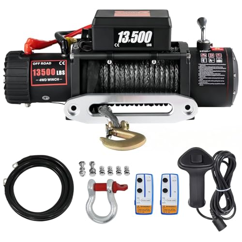 verricello elettrico 12 v 13500lb/6123kg cc con cavo, ip68 verricello elettrico con 24m corda sintetica e telecomando wireless×2, per carri rimorchi, fuoristrada, 4 x 4 veicoli,traino utv atv