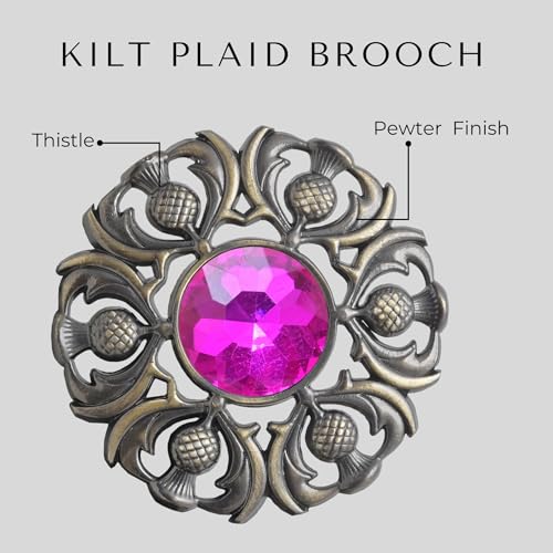 Image of Luxurious Scottish Kilt Fly Plaid Brooch - Premium Thistle Design Adorned with Sparkling Stones, Handcrafted Tartan Sash Pin, Luxurious Accessory for Women's Highland Dress