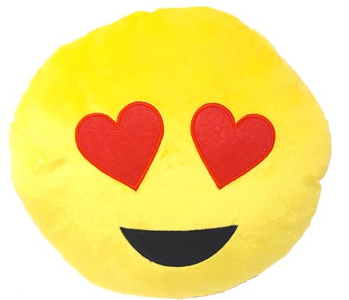 Brigamo 【𝙋𝙧𝙞𝙢𝙚 𝘿𝙚𝙖𝙡】 Premium Emoticon DekoKissen Plüsch SofaKissen Kuschelkissen, 35 cm (Herzaugen)