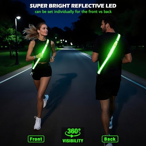 Hoeraonr Lauflicht Joggen mit Reflektoren Gürtel,LED Lauflampe Hochsichtbare Verstellbar Nacht Sicherheitslicht Laufgürtel für Joggen Laufen Running Fahrradfahren Hundewandern Outdoor Sports