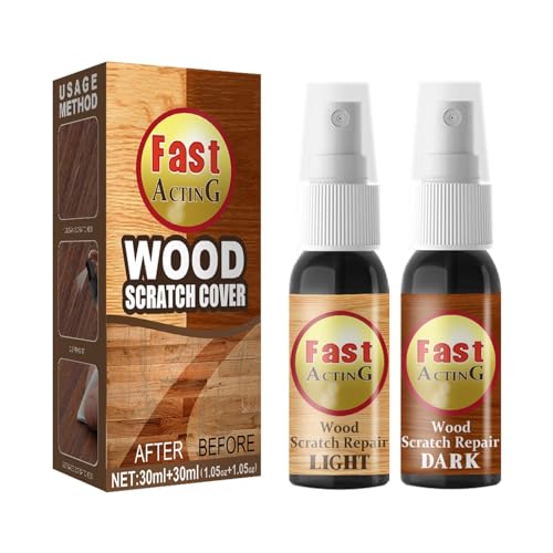 FmtwPhn 2 Colors Fast Acting Wood Scratch Repair, 30ml Wooden Scratch Remover Spray, Instant Fix Wood Scratch Remover, Light and Dark Repair Furniture Scratch Floor Remover Kit