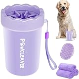Professional 7 in 1 Dog Paw Cleaner for Dogs & Cats - Includes 1 Portable Paw Washer, 1 Bath Brush, 2 Dog Toothbrushes and 3 Absorbent Towels Note: Fits Paws 1.5 to 2.5 Inches Wide (Medium, Purple)