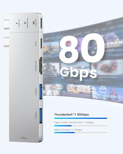 VENTION MacBook USB Adapter, Mac Hub with Dual USB C, Removable Magnetic USB-C Connector, PD 140W / 8K @ 240Hz / 80Gbps Max, Compatible with All Laptops/iPads, Silver – vue 5