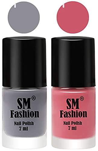 Image of Long Lasting Nail Polish | Nail Paint Combo 7 ml Each) - Set of 2 Gray-Nude Pink