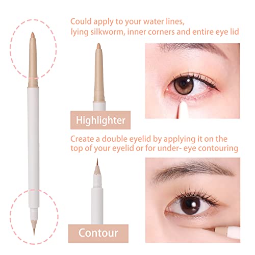 3Pc Double Ended Highlighter Makeup Pen, Glitter & Matte Nude Eyeliner & Eyeshadow, Liquid Contour Liner 2 In 1 Eye Brightener Make Up Stick, Mulit-Funtional Long Lasting Lying Silkworm Pencil ( #01, #04, #05) #TOP4