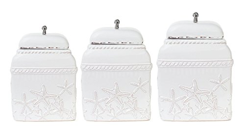 Mud Pie Kitchen Canister (Set of 3), Starfish, White