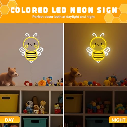 Bee Neon Sign Wall Art, Honey Bee Decor for Bedroom Living Room Office Patio Garden Stores, USB-Powered Energy-Saving Light with Hanging Kit, Gifts for Kids,Women,Beekeeper by OkiyiD - Used condition - Image 5