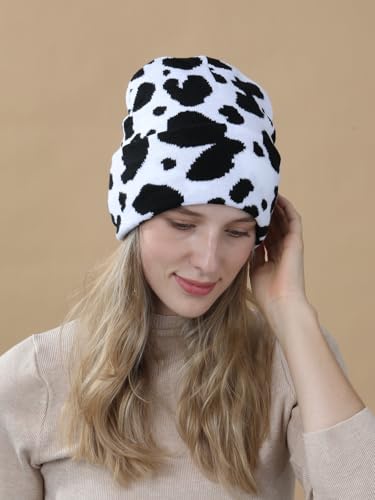 Aretas Kuh Mütze Beanie Hut Geschenk für Damen Herren Süße Kühe Sachen Kuh Deko Wintermütze mit Kühe Muster Geschenke Cute Stuff für Männer Frauen