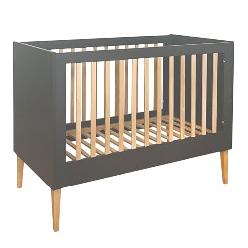 ATB Grau Babybett Ila 60x120 - Baby Bett Für Baby, Massivholz Bed 120x60...