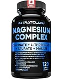 Nutratology Magnesium Complex - Glycinate, Malate, L-Threonate & Taurate With Vitamin B6 + Bioperine For Enhanced Absorption - Helps Support Healthy Bones, Muscles, Teeth & Heart - 100MG Elemental Magnesium Per Capsule - 120 Count