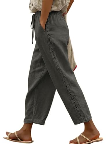 Image of Acelitt Women Casual Lightweight Drawstring Elastic Waist Pants with Pockets, S-XXL