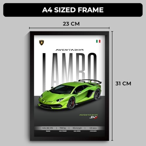 Image of Lamborghini Aventador Poster | Framed Lamborghini A4 Sized (31 x 23 cm) | Supercar Frames for Wall, Gift for Boys, Car Poster | Supercar Frames for Wall, Bedroom, Hostel, Study Room (F 025)