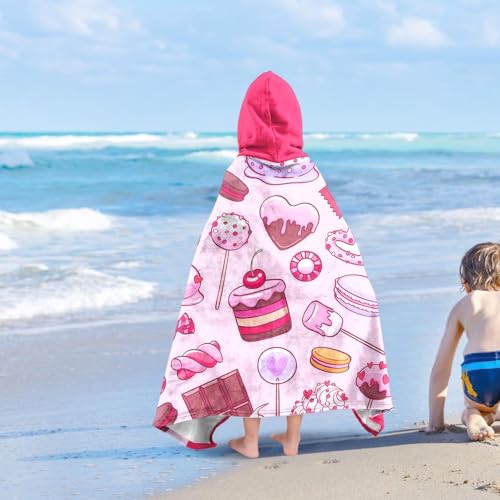 Image of Doughnut Girls Beach Towel with Hoodie for Kids Toddlers Age 4-8, Pink Blue Bath Towels Shower Wrap for Girls, Hooded Poncho Beach Blanket for Pool Swimming Cute Wearable Bath Towel for Child