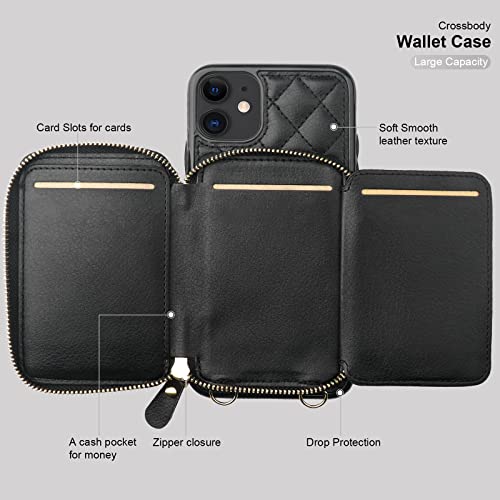 Bocasal Crossbody Wallet Case For Iphone 11, Rfid Blocking Pu Leather Zipper Handbag Purse Flip Cover, Kickstand Folio Case With Card Slots Holder Wrist Strap Lanyard 6.1 Inch (Black) #TOP6